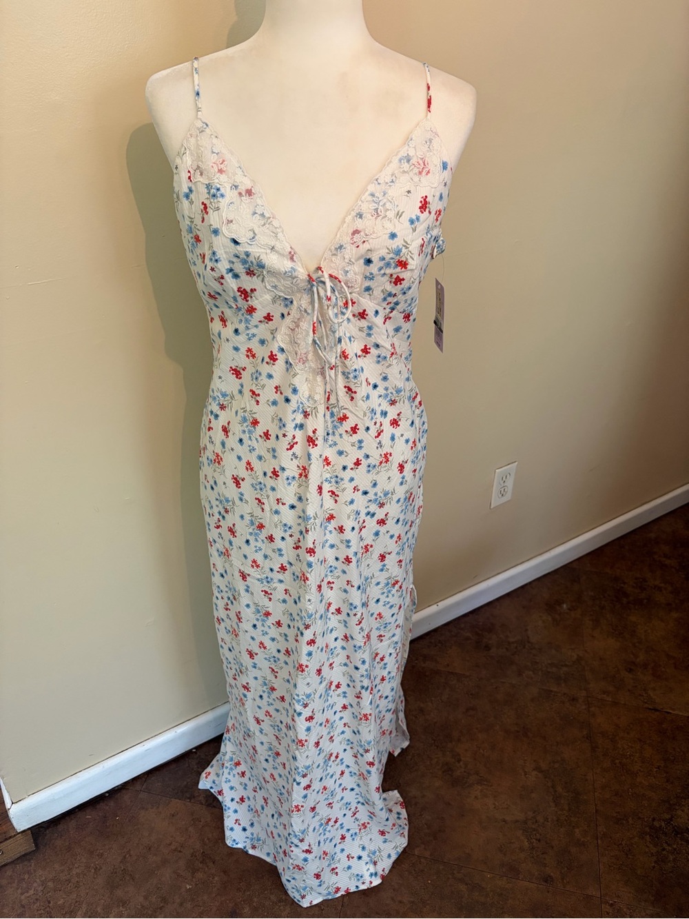 wild fable Cream Maxi Slip Dress with Red & Blue Floral Print